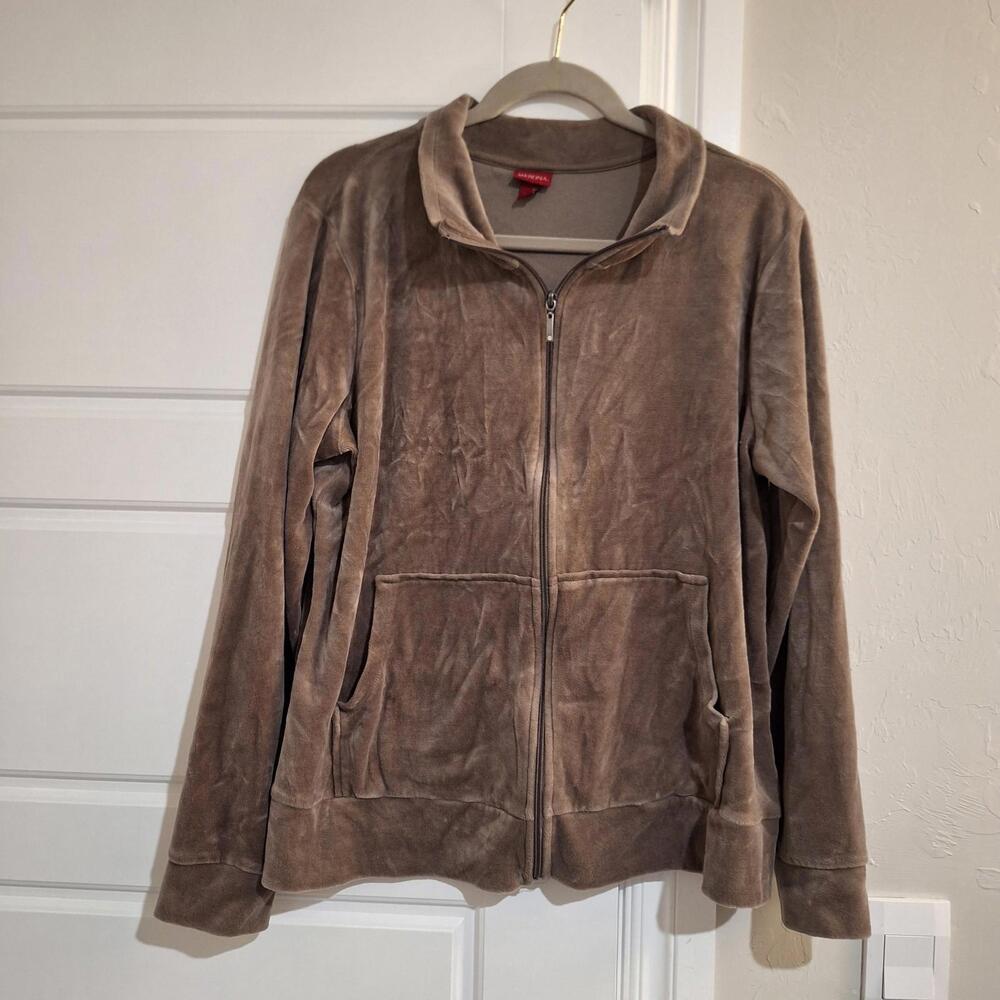 Merona Women's XXL Brown Velvet ZipUp Sweatshirt Sporty Chic Athleisure (L/XL)